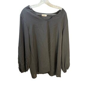 Qearal Womens Long Sleeve Blouse With Elastic Cuffs Black V-Neck Lightweight Siz